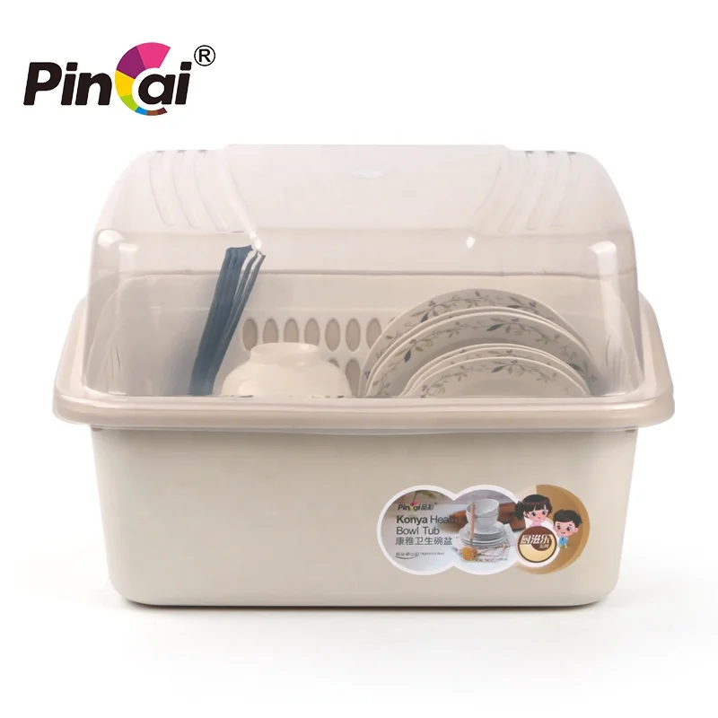 Factory wholesale Colorful Transparent Lid Dish Rack Plastic with Cover for Kitchen