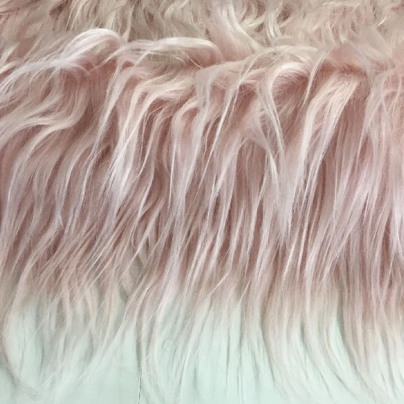 pink high quality long pile 80mm fake faux artificial curly mongolian lamb fur fabric