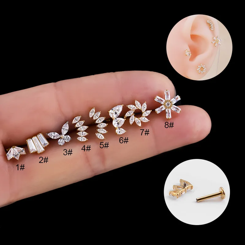f136 implant-grade titanium piercing g23 fashion butterfly flower zircon body tragus ear septum piercing earring jewelry