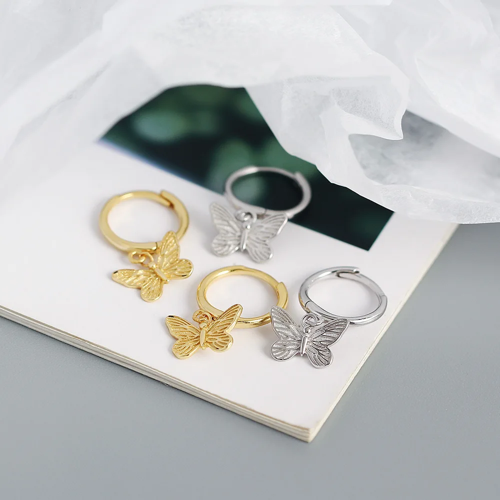 2023 Chic Gold Plating High Polished Butterfly Shape Earrings Delicate 925 Silver Animal Butterfly Huggie Earrings For Girls