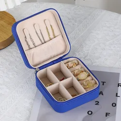 Square Portable Plush Travel Display Jewelry Box Organizer Small Travel Pink Leather Mini Jewelry Case with Zipper