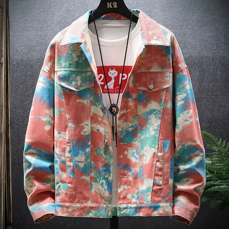 2022 New Arrival Denim Jacket Wholesale Washed Custom Blue Tie-Dye Men Denim Jean Jackets