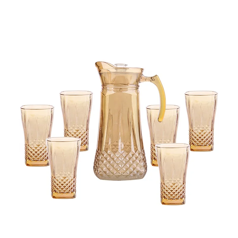 customized china supplier high  quality sprayed color 7pcs classic glass drinking set special base pitcher and tumbler set