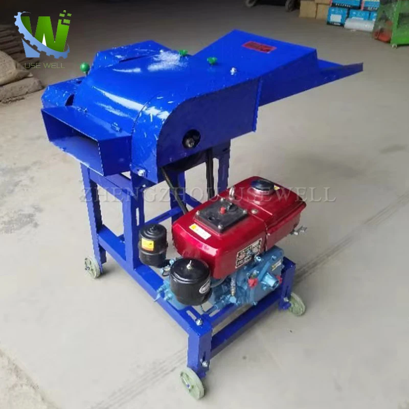 Agricultural animal feed food corn maize grass hay silage chaff cutter machine with diesel engine