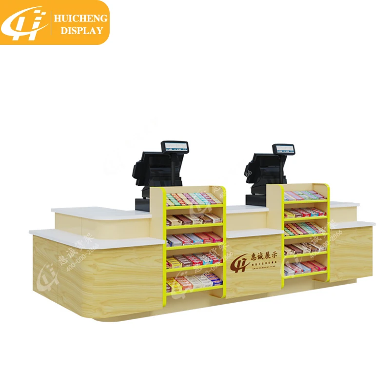 Chain shop frond desk standing wooden counter table boutique cashier counter
