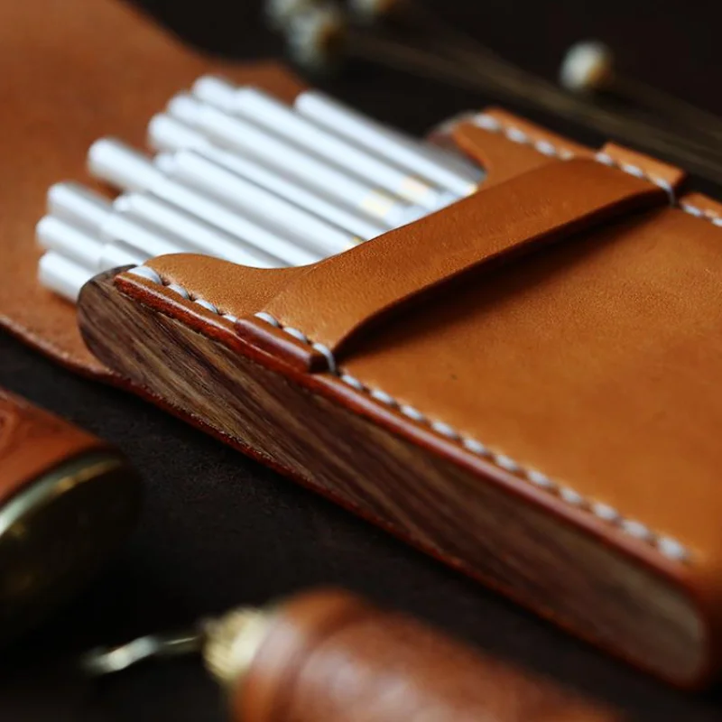 Classic Leather Fireworks Case Portable Cigaretteeding Holder Wooden Cover Great Gift