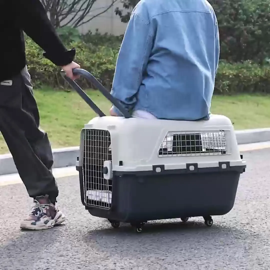 Pet Puppy Cat Rabbit Travel Carrier Transport Box Crate Cage With Feeder Urine Pad Shoulder Straps or Wheels
