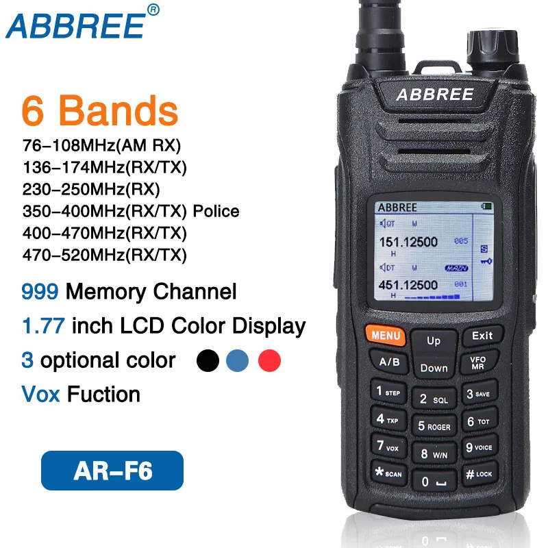 Лидер продаж ABBREE AR-F6 125-560 МГц 6-полосный ЖК-дисплей в режиме ожидания DTMF VOX SOS портативная двухсторонняя рация
