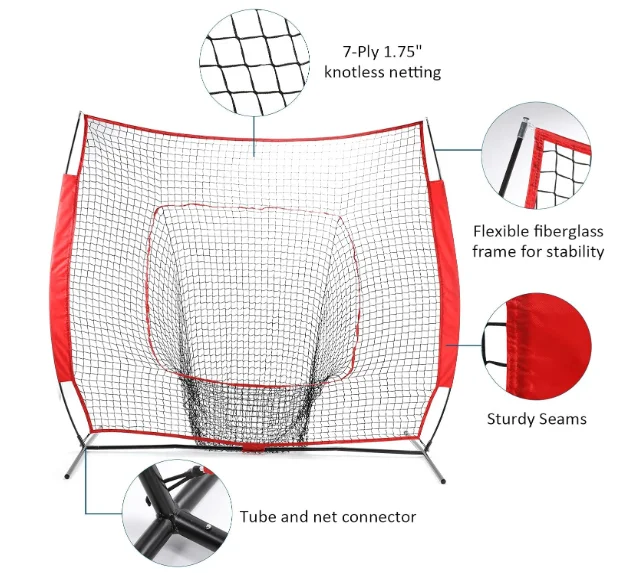 6x6ft Portable Baseball & Softball Net for Hitting and Pitching with Sturdy Bow Frame,Battting Tee,Ball caddy and 2 Strike Zones