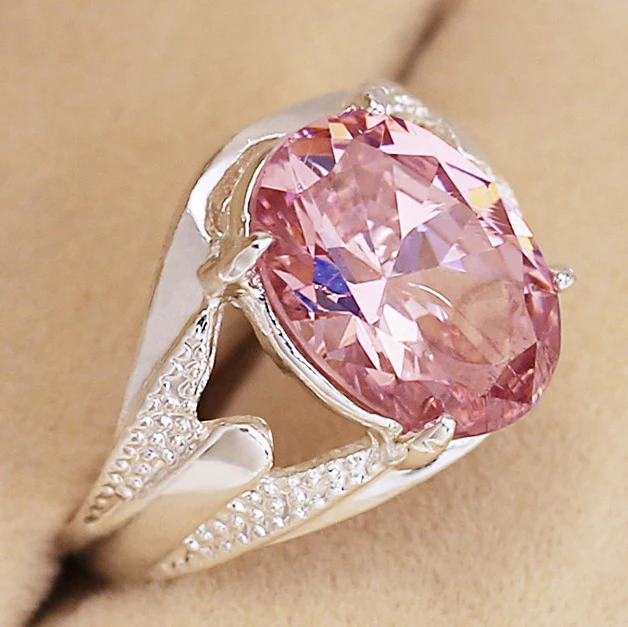 
Huitan Sweet Jewelry Independent Oval Light Pink Zircon Hollow Rings Girls Lady Sisters Party Lovely Pink Silver Rings Woman 