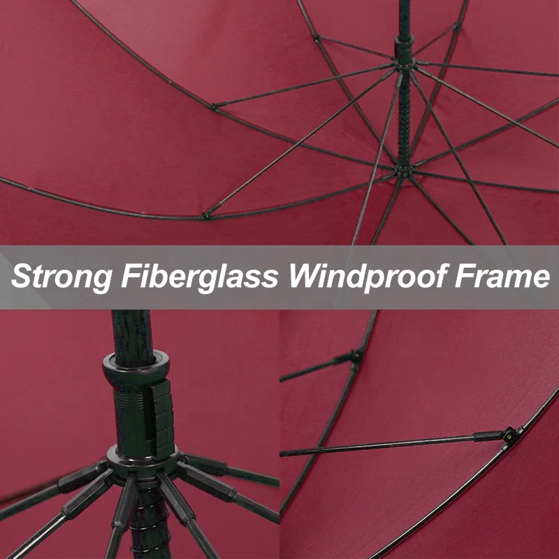 Wholesale Premium Large 30 Inch Custom Red Color Windproof Fiberglass Shaft Personalized Straight Golf Umbrella