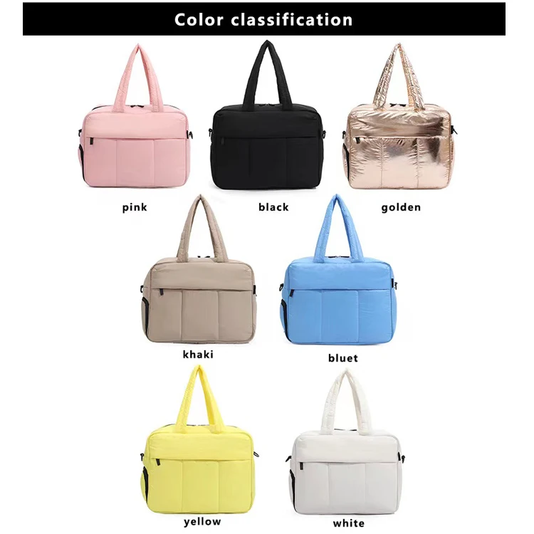Travel Duffel Puffer Tote Bag Quilted Cotton Gym Bag Women Carry on Light Winter Padded Shoulder Bag with Shoe Compartment