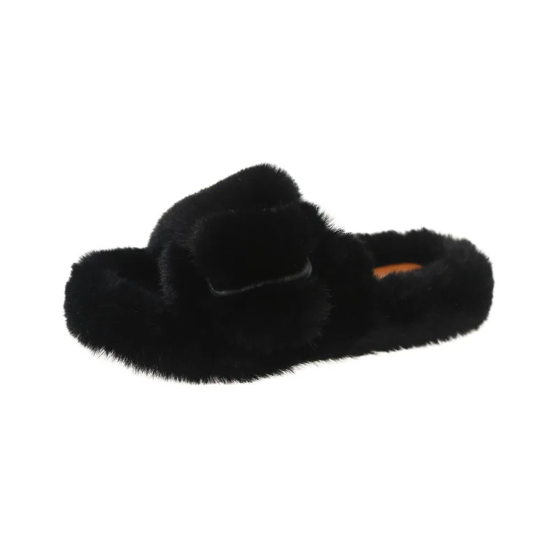 Wholesale Comfortable Winter Warm Slides Shoes Premium Sheepskin Home Ladies Fashion Fluffy Faux Fur Slippers For Women