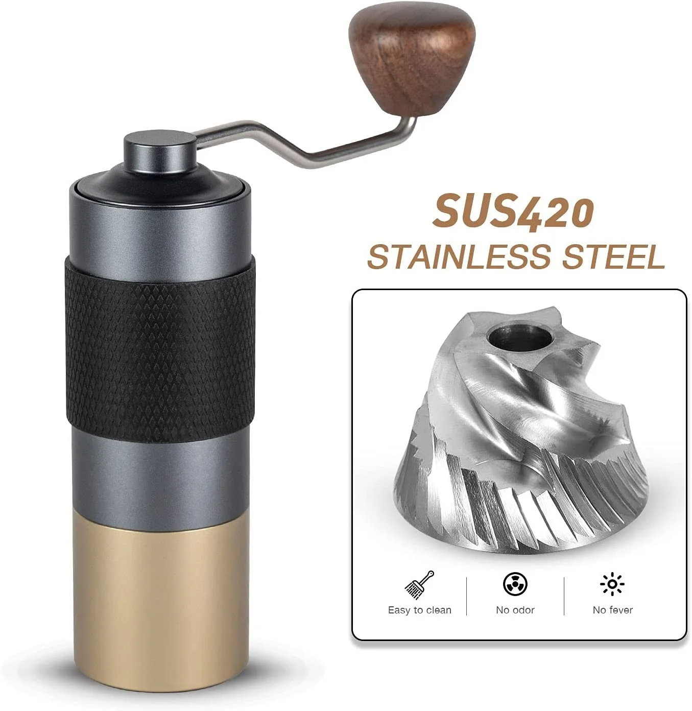 manual Coffee Grinder Adjustable Stainless Steel Portable Coffee Bean Grinder
