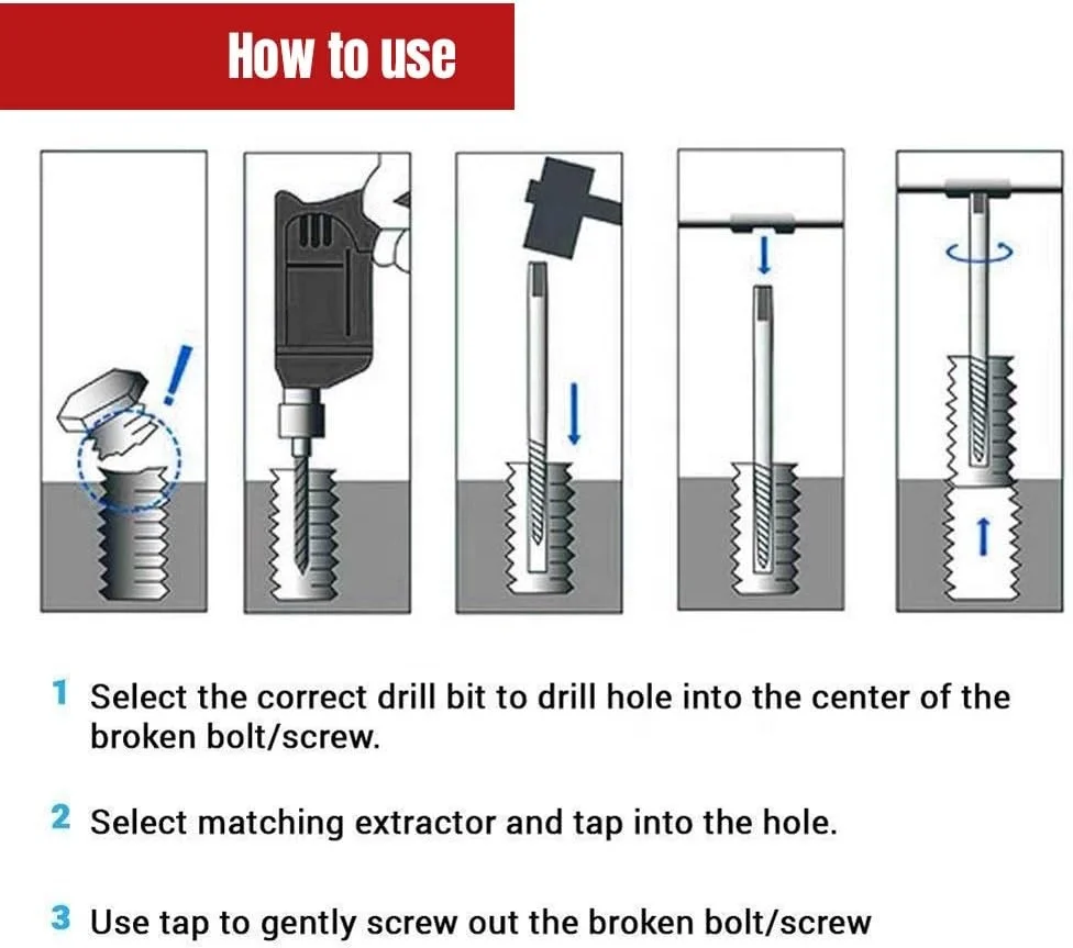 6 PCS Damaged Screw and Broken Bolt Extractor Set with 1/4 Quick Change Arbors Tool Kit