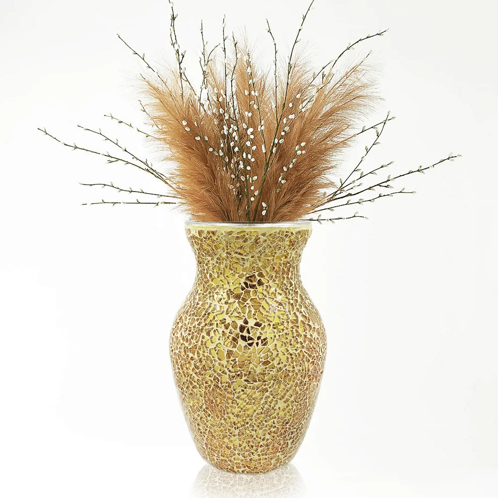 Glass Vases Manufactures Wholesale Home Table Decorative Flower Vases Modern Golden Crack Glass Flower Vase