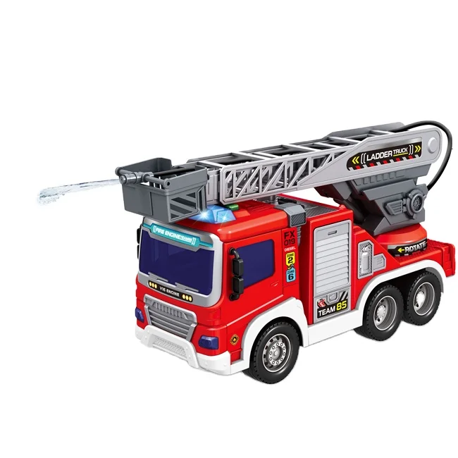 SY Fire Engine Toys Fire Truck Friction Powered Vehicle Toys Car With Simulated Water Spraying Function And Lights Sounds