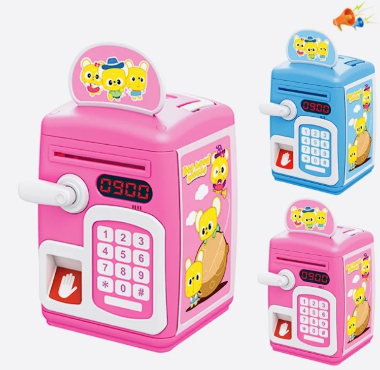 red blue color 25cm length 12 buttons cartoon preschool educational toys fingerprint money bank box toys with light for kids