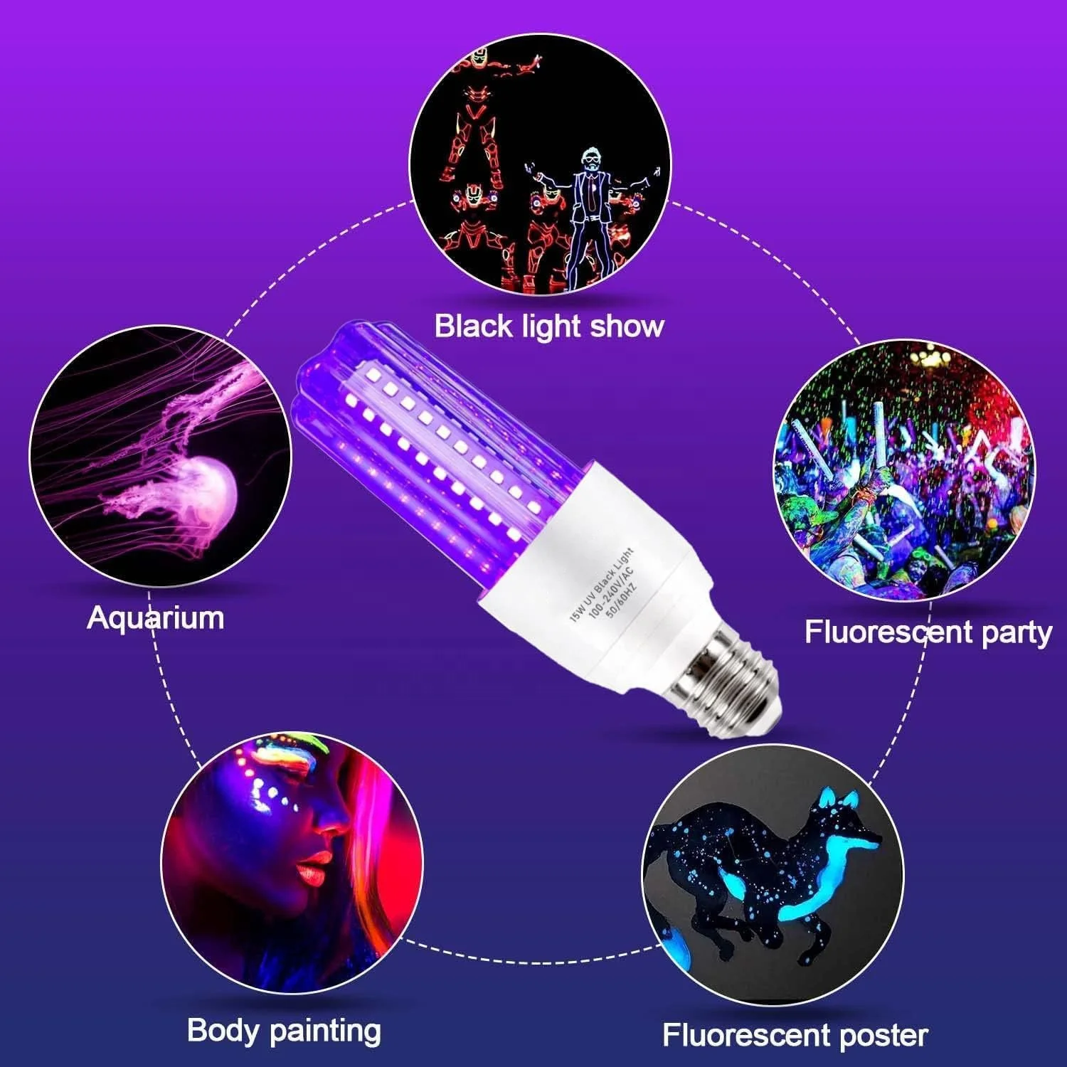 Energy Saving 120V 220V UV Wavelength 395-400nm Glow in The Dark 12W 15W LED UV Black Light Bulb