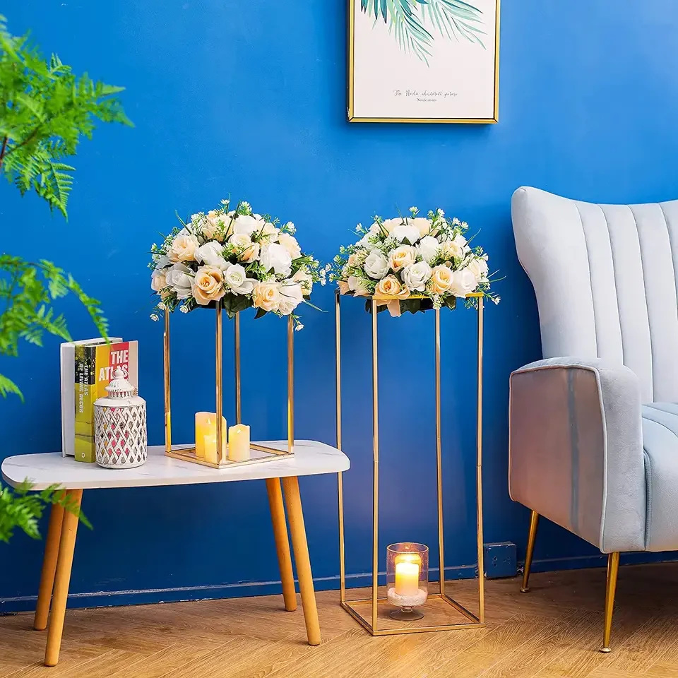 2 Pcs Metal Flower Stand Column Vases Wedding Centerpieces for Tables Gold Tall Floor Vase for Wedding Decorations