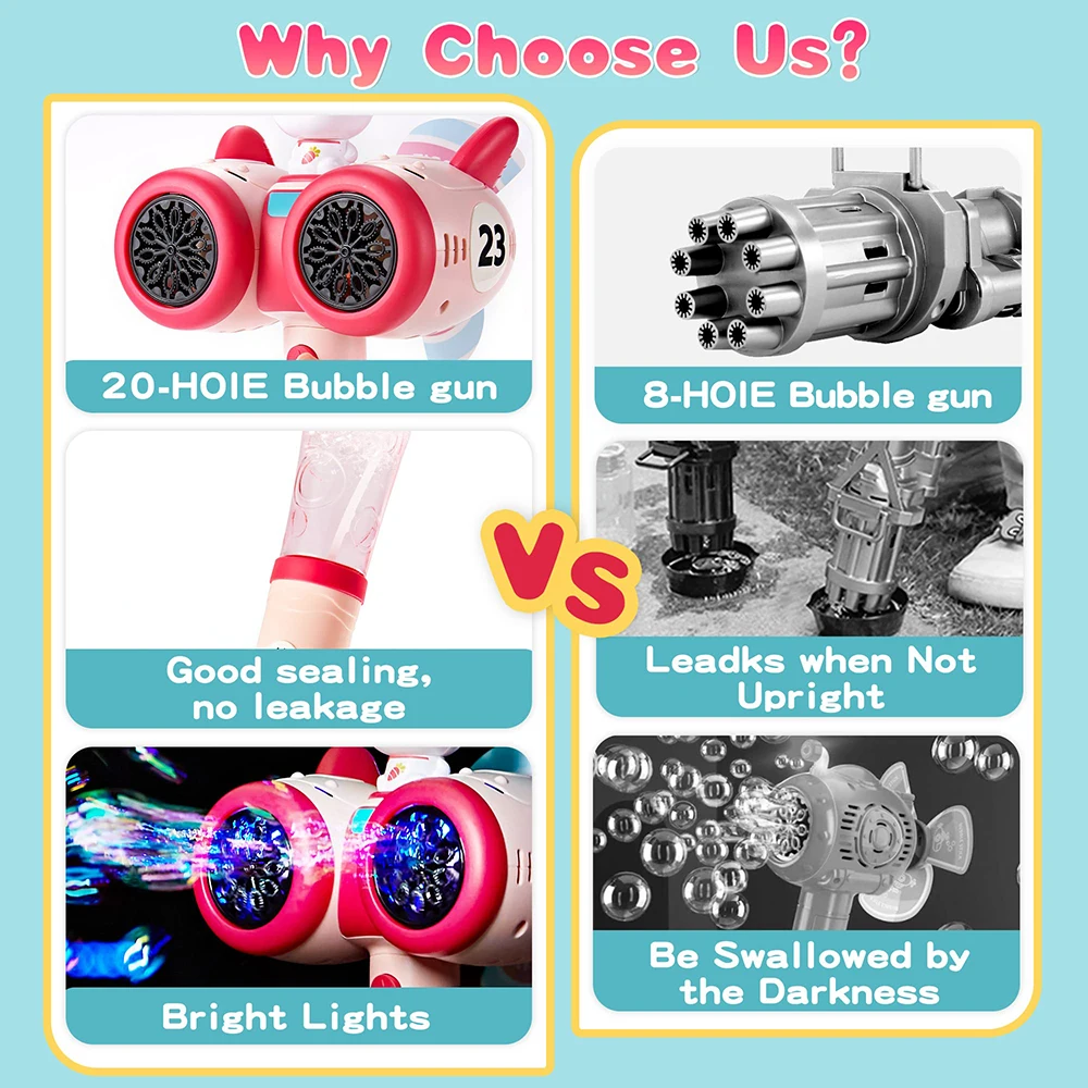 Backyard Soap Water Toy With Light Funny 20-Hole Rabbit Rocket Bubble Wands For Kids Windmill Electric Bubble Blower Machine Toy