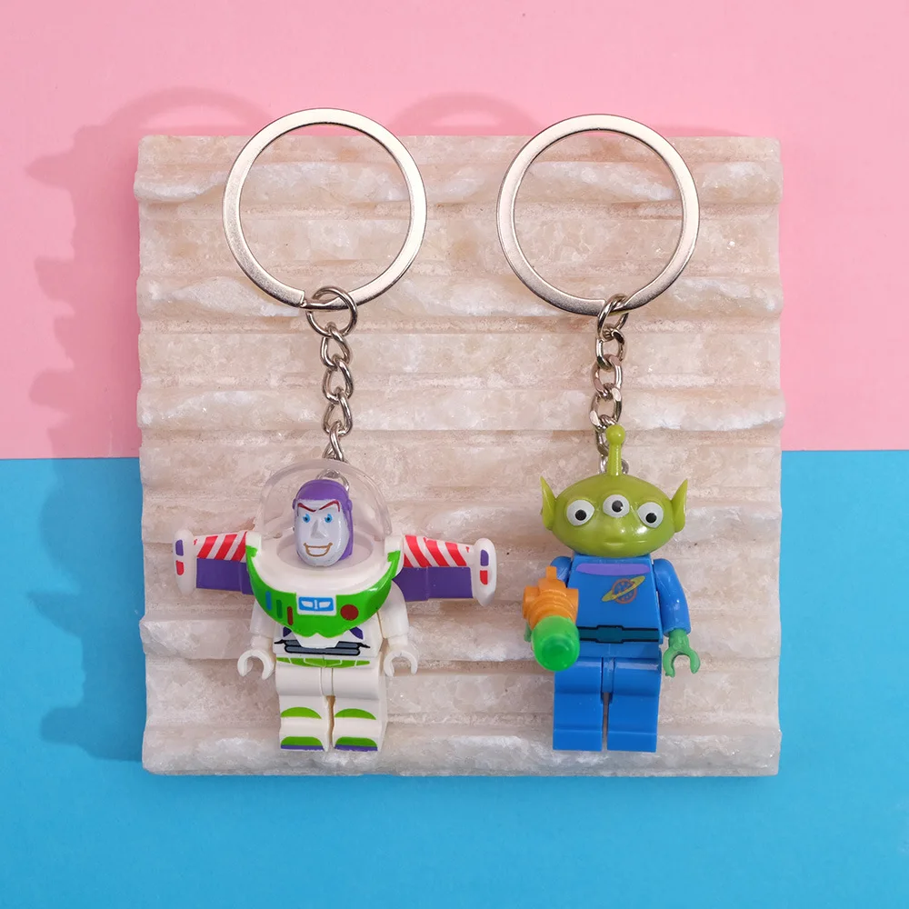 Cartoon Building Block Keychain Buzz Light year Avengers Radish Rabbit Couple Pendant Lego keychain