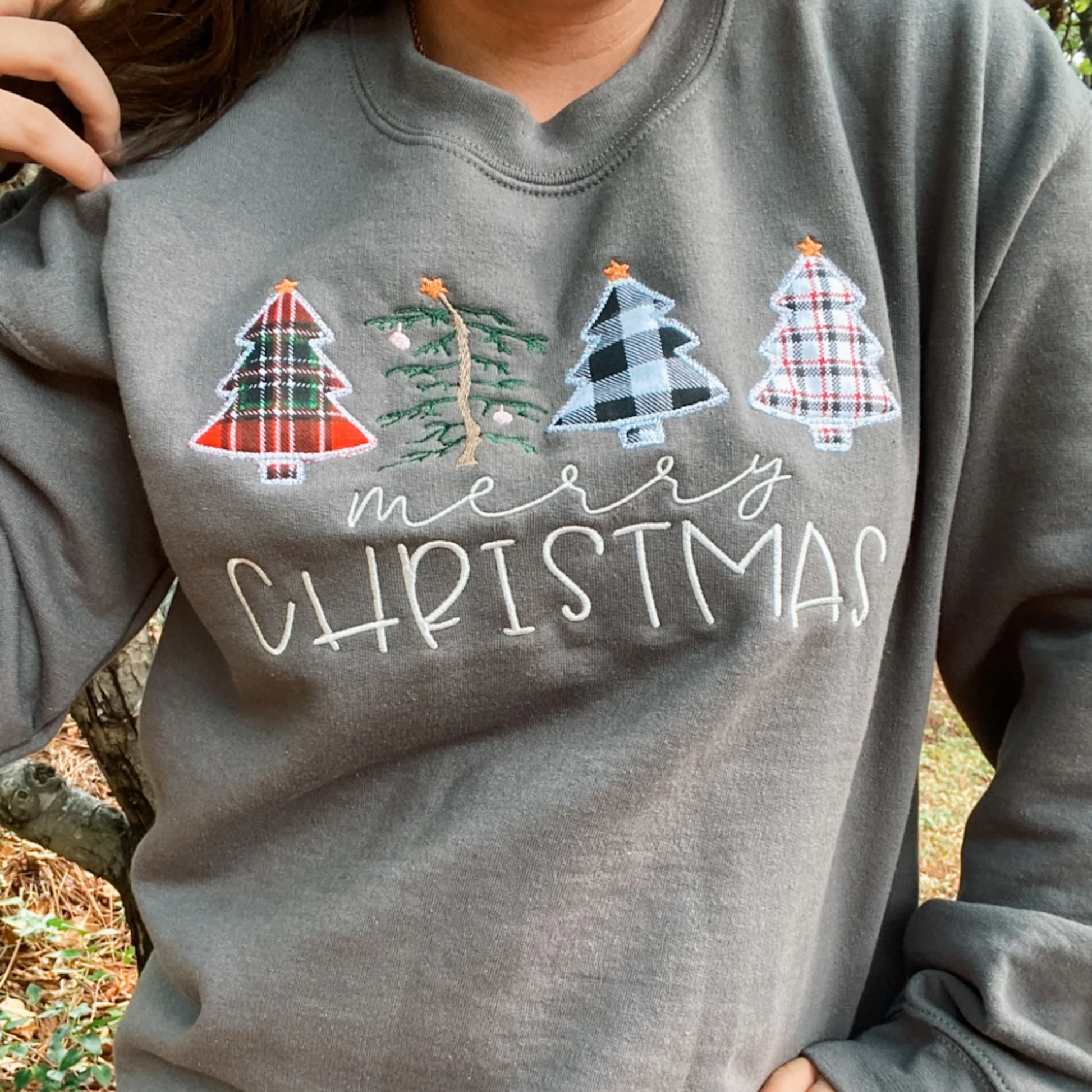 Christmas Tree Applique Boys Girls Long Sleeve Pullover Sweatshirt