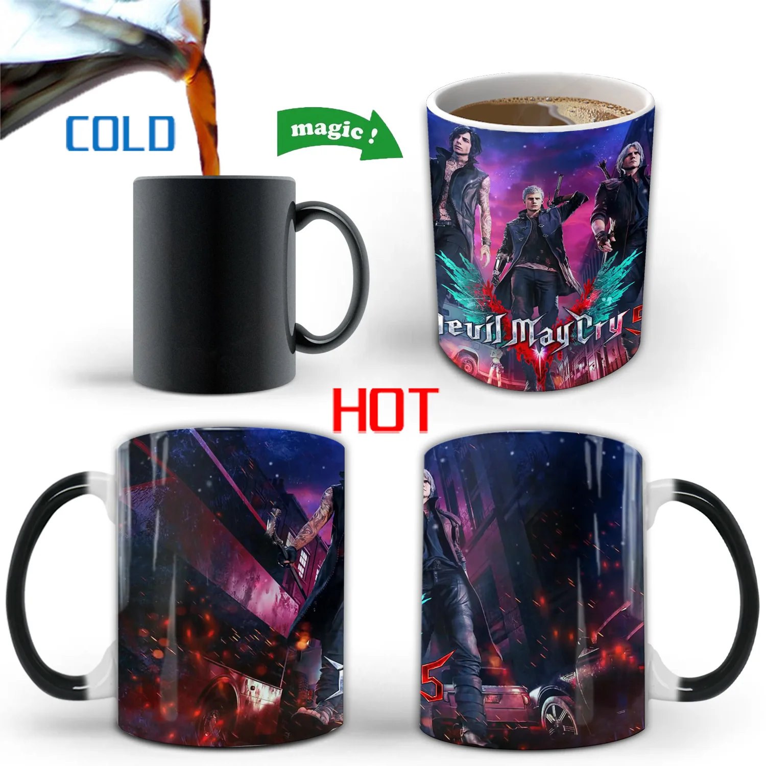Devil May Cry Discoloration of Cup  Color Changing Mug ceramic thermal reaction temperature sensitive coffee cup Mug