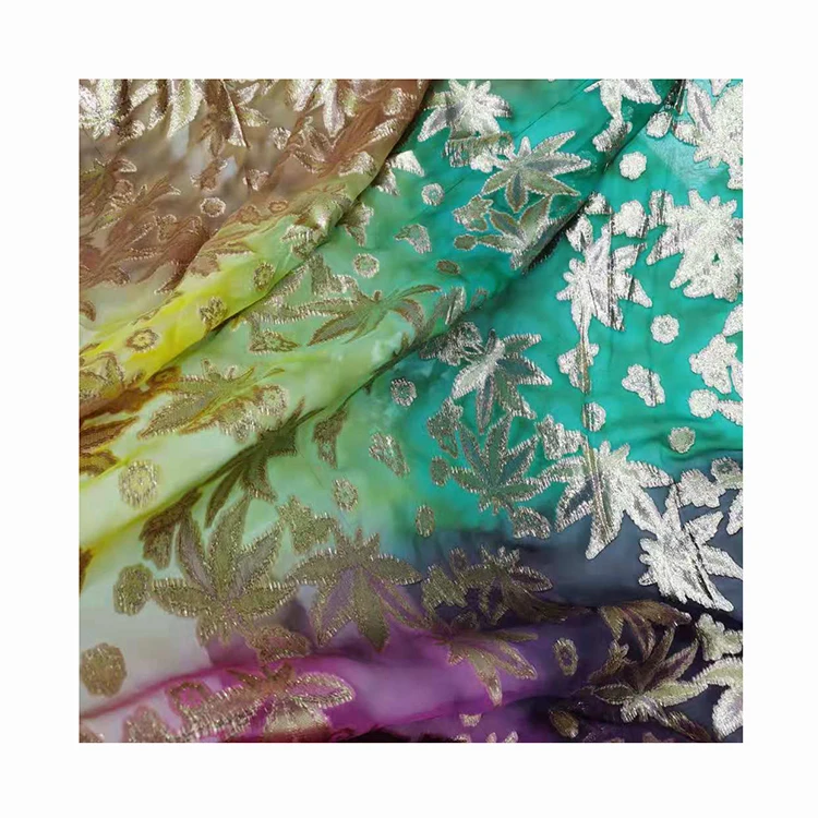 High Quality Metallic Chiffon Fabric Silk Wire Jacquard Silk Chiffon Tulle Hand-painted Fabric For Dress