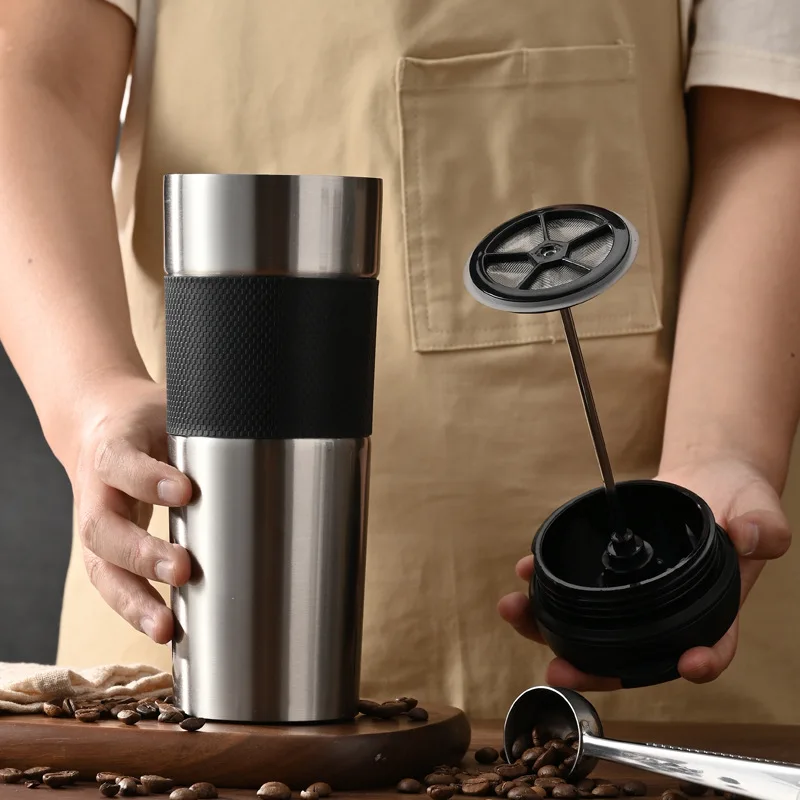 Kingze 450ml Stainless Steel Coffee Mugs Custom Logo Printed Luxury Camping French Press Gold Pink Coffee Maker