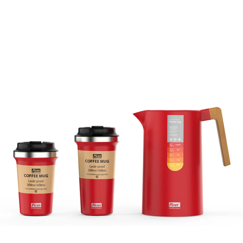 1.0L 1.3L PP OUTER WITH DOUBLE WALL STAINLESS STEEL LINER VACUUM JUG  NORDIC THERMAL CARAFE  WITH BEECH WOODEN HANDLE