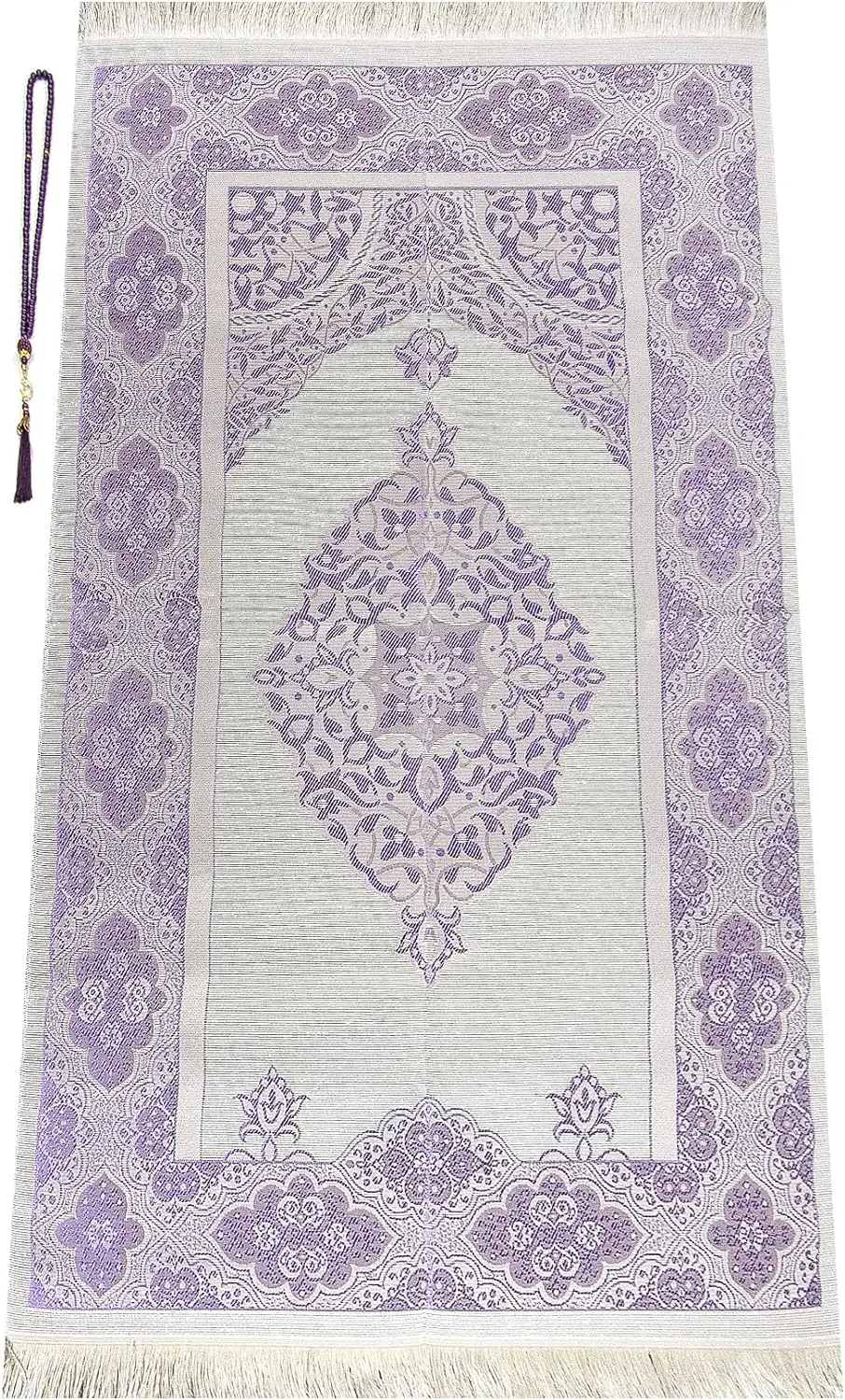 Muslim Prayer Rug and Prayer Beads with Elegant Cylinder Gift Box Janamaz Sajadah Soft Islamic Prayer Rug Islamic Gifts Set
