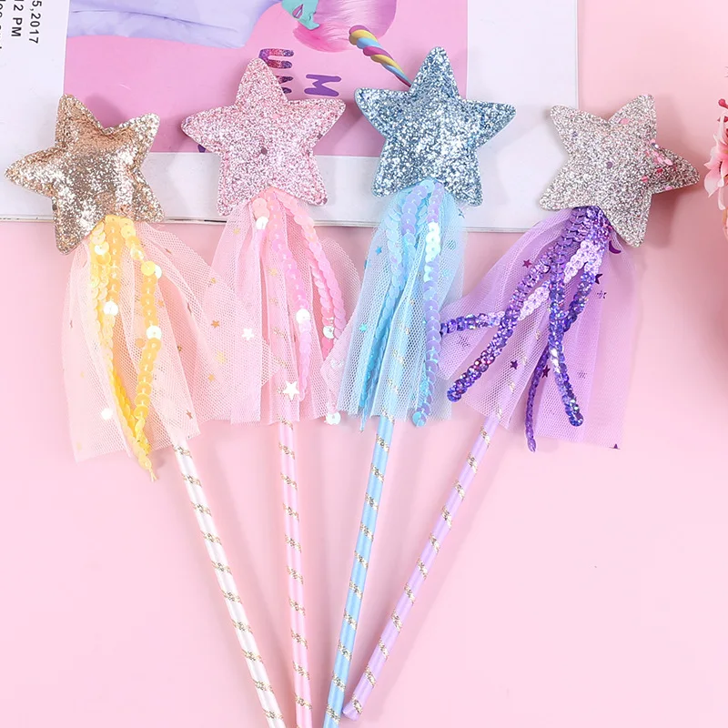 Princess Glitter Star Wands Angel Kids Fairy Wand Star Girls Fairy Party Dress-up Props Magic Sticks Birthday Party Supplies