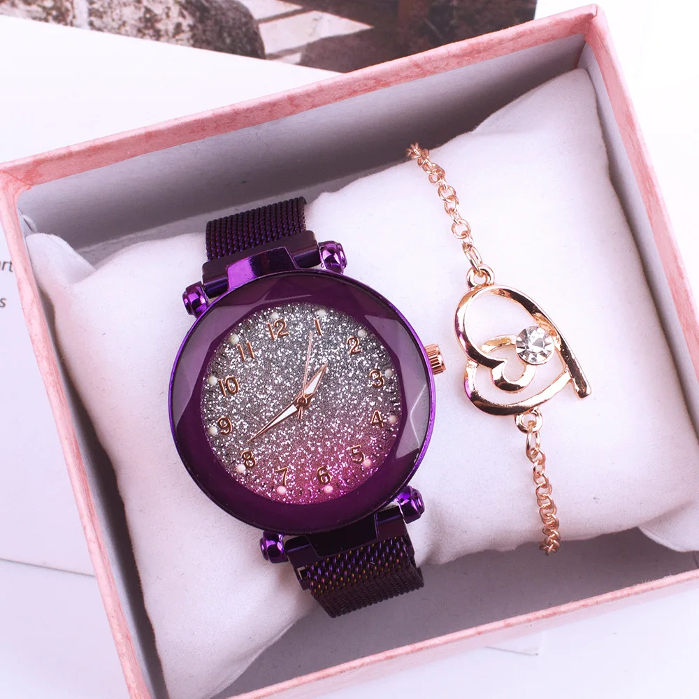 Luminous Ladies Watches Bracelet Set Magnetic Starry Sky Clock Luxury Women Watches Fashion Diamond Female Quartz Wristwatches