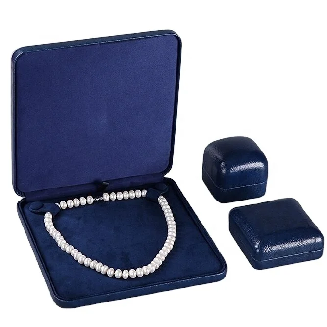 Fancy Navy blue Pu Leather Jewelry Set  Jewelry Gift Packaging  Display Box Pearl Necklace  Ring Box