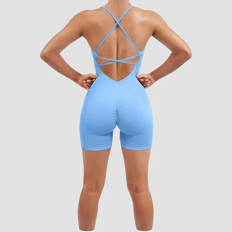 Women Fitness Jumpsuit Quick Dry Yoga Suit Workout Bodysuit Training Exercise Romper Sportswear