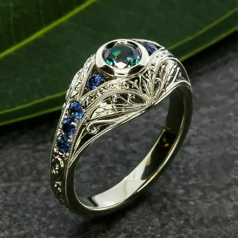 CAOSHI Fashion Trendy Silver Gold Color Magic Crystal Stone Promise Rings Blue Sapphire Round Finger Ladies Ring Women Jewelry