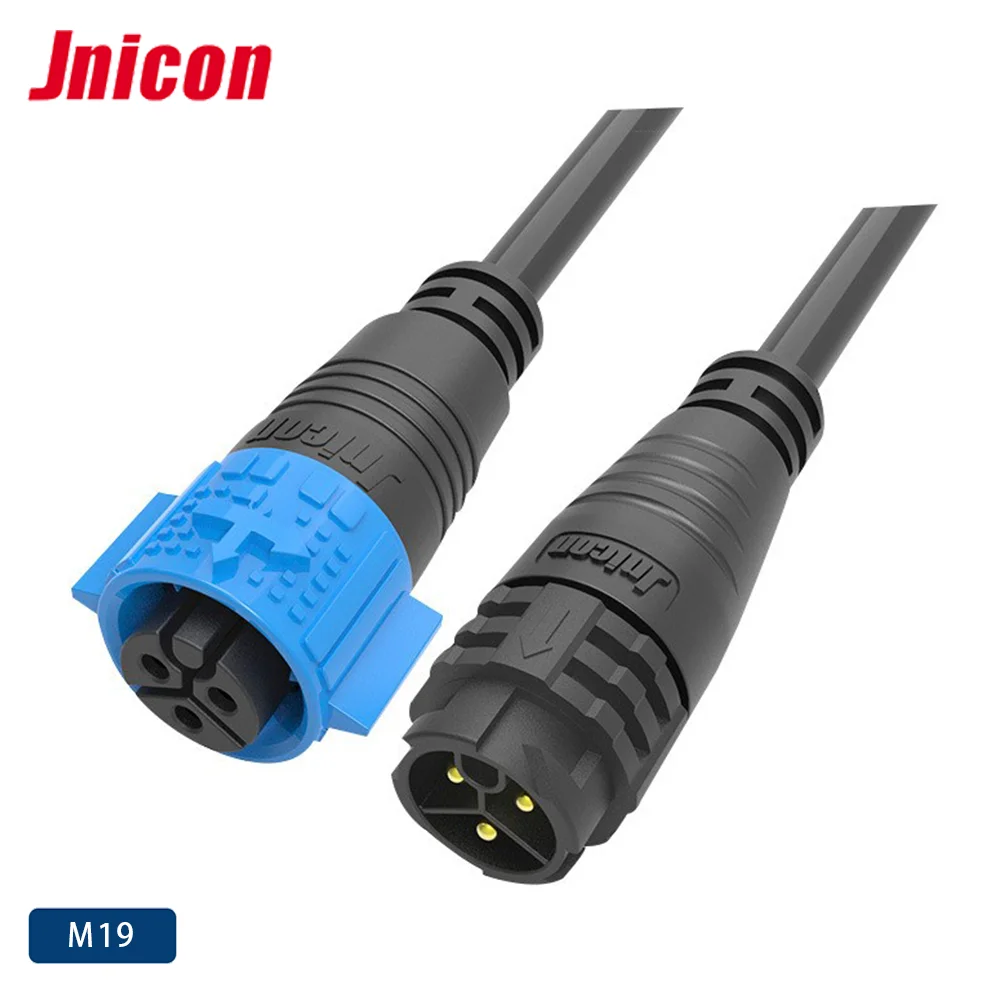 Jnicon M19 IP68 2 3 4 5 6 7 8 pin electric plug LED waterproof cable male female connectors