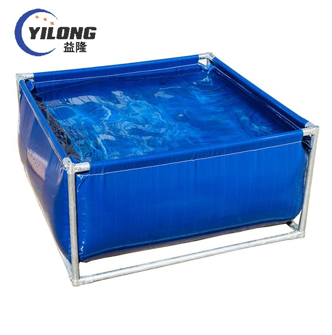 large steel frame reinforced tarpaulin collapsible rectangular tilapia aquaculture fish breeding tank farming system