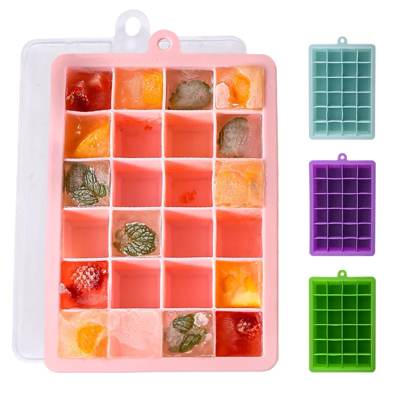 Customized New Popular Reusable 24 Grid Easy-release Flexible Silicone Ice Cube Mold Trays