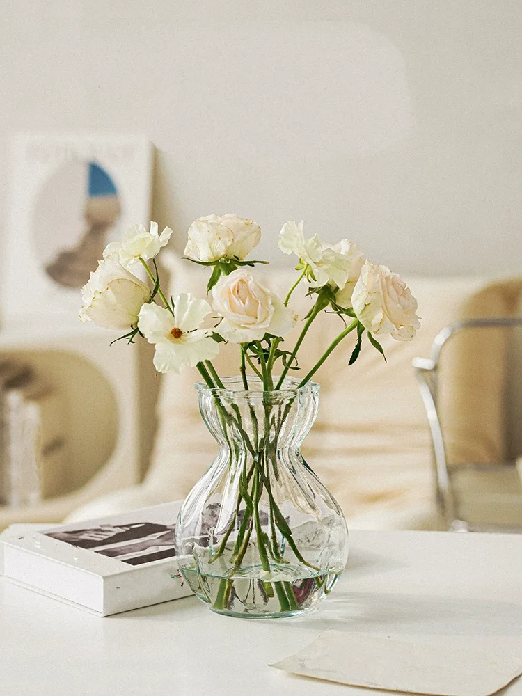 Minimalist Vase Decorative Vase European style colored transparent hydroponic glass vase with ribbon