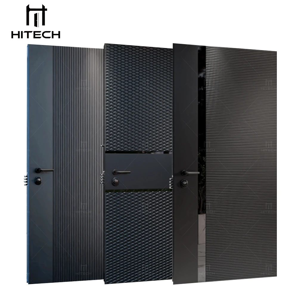 Hitech Modern Entry Black Aluminum Pivot DoorLuxury Design Stainless Steel Entrance Door Exterior Security Front Pivot Door