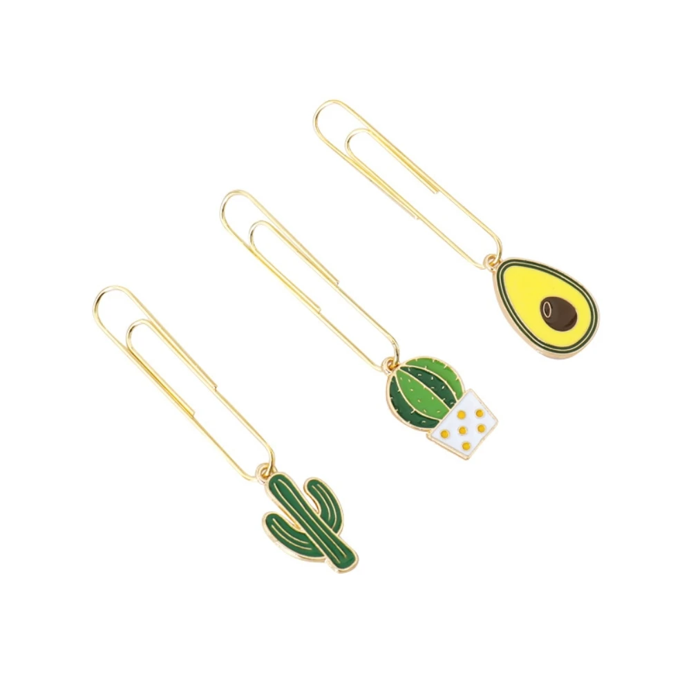 50mm Paper Clip Plated Metal Wire Clips File Index Clamp Cute Plant Paper Clips Pendant Paperclips Bookmark for Home Office
