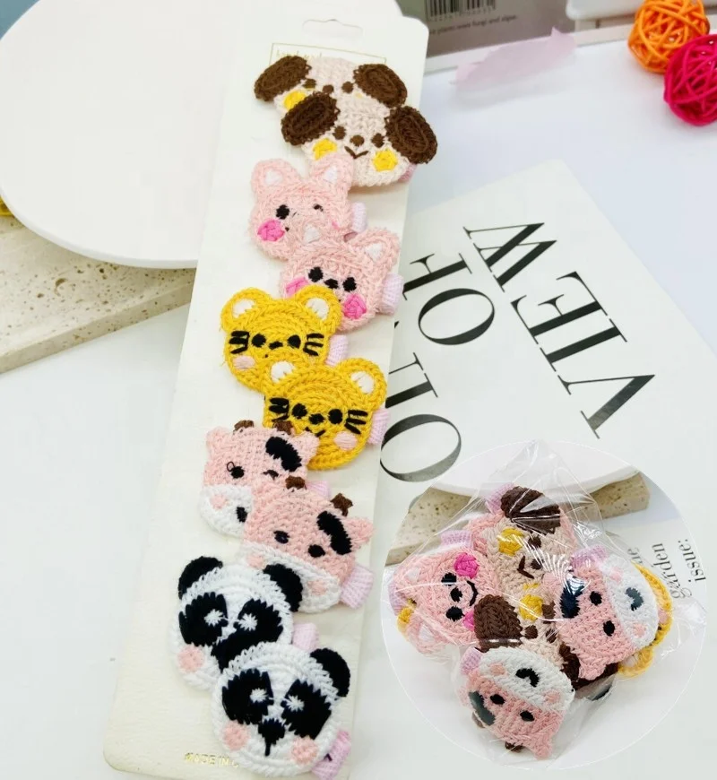 10 set Cute Animals Handmade Braided Hairclip Children Baby Alligator Hairgrip Hair Accessories Crochet Kids Hair Clip For Girls