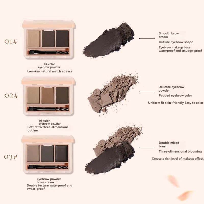 High Quality Tri Color Eyebrow Powder  Waterproof  Sweat Proof  Not Easy To Fade  Long-Lasting Eyebrow Powder