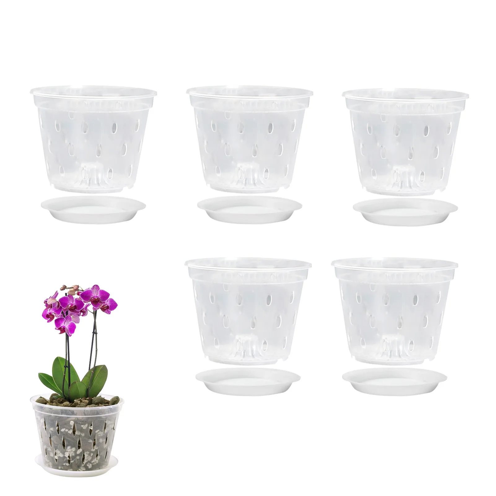 Orchid Pots with Holes, 3 Each of 4.8, 5.7 and 6.4 Inch Clear Orchid Pots for Repotting, Plastic Flower Plant Pot Indoor Outdoor
