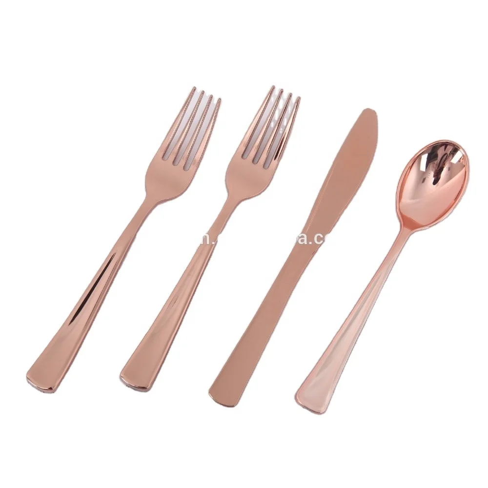 Wholesale Plastic Cutlery Set Plastic Gold Plate Nice Party Gold Flatware