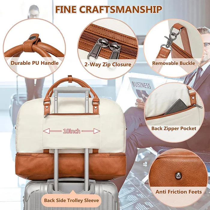 Weekender Bags Large Overnight Bag Carry on Shoulder with Shoe Compartment Weekend Leather Duffel Bag for Travel Business Gym