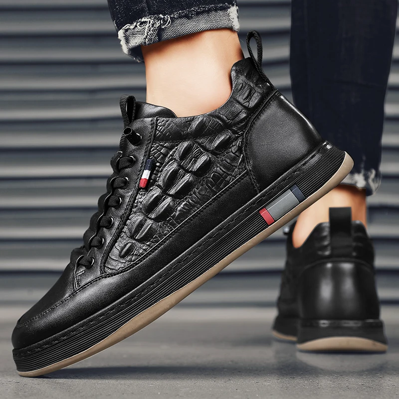 Adit Wholesale 2021 New Crocodile Leather British Black Trend All-match Pilot Casual Leather Shoes Walking Style Shoes Men