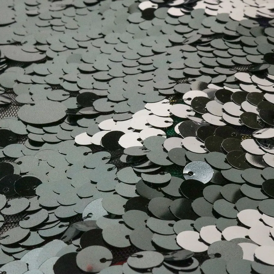 9mm 18mm Embroidery Luxury Changed Matte Black Mermaid  Large Sequin Fabric for Party Evening Dress